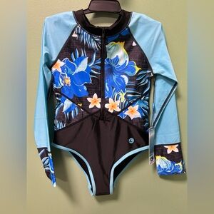 Floral Long Sleeve Kids One Piece Swimsuit NWT Size M